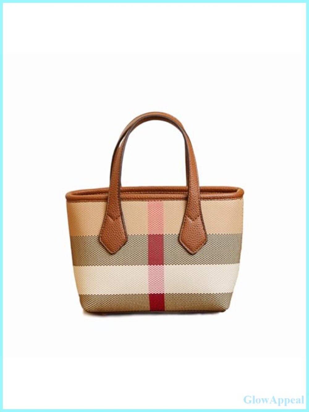 Plaid Canvas & Faux Leather Top Handle Satchel Tote Shoulder Bag
